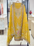 Premium Mustard Yellow Embroidered Unstitched Suit with Designer Dupatta q562351