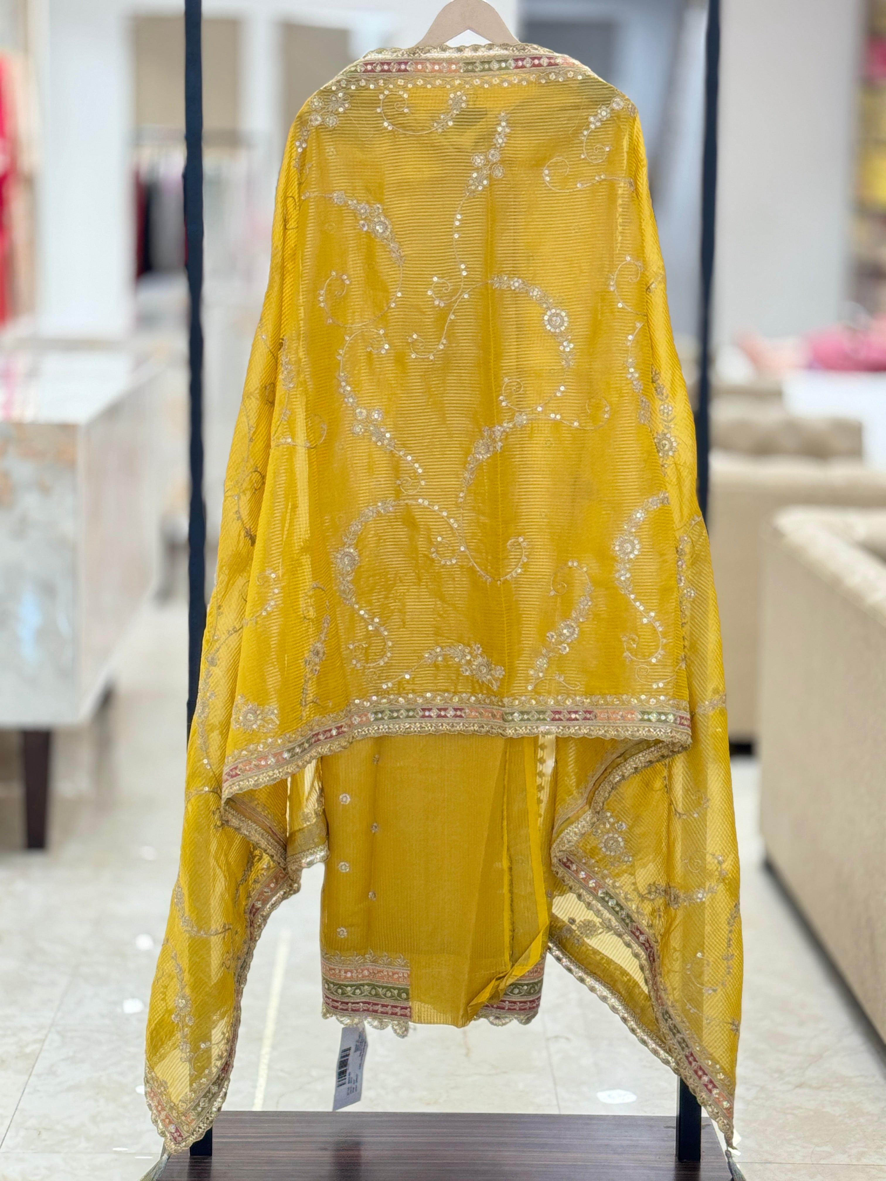 Premium Mustard Yellow Embroidered Unstitched Suit with Designer Dupatta q562351