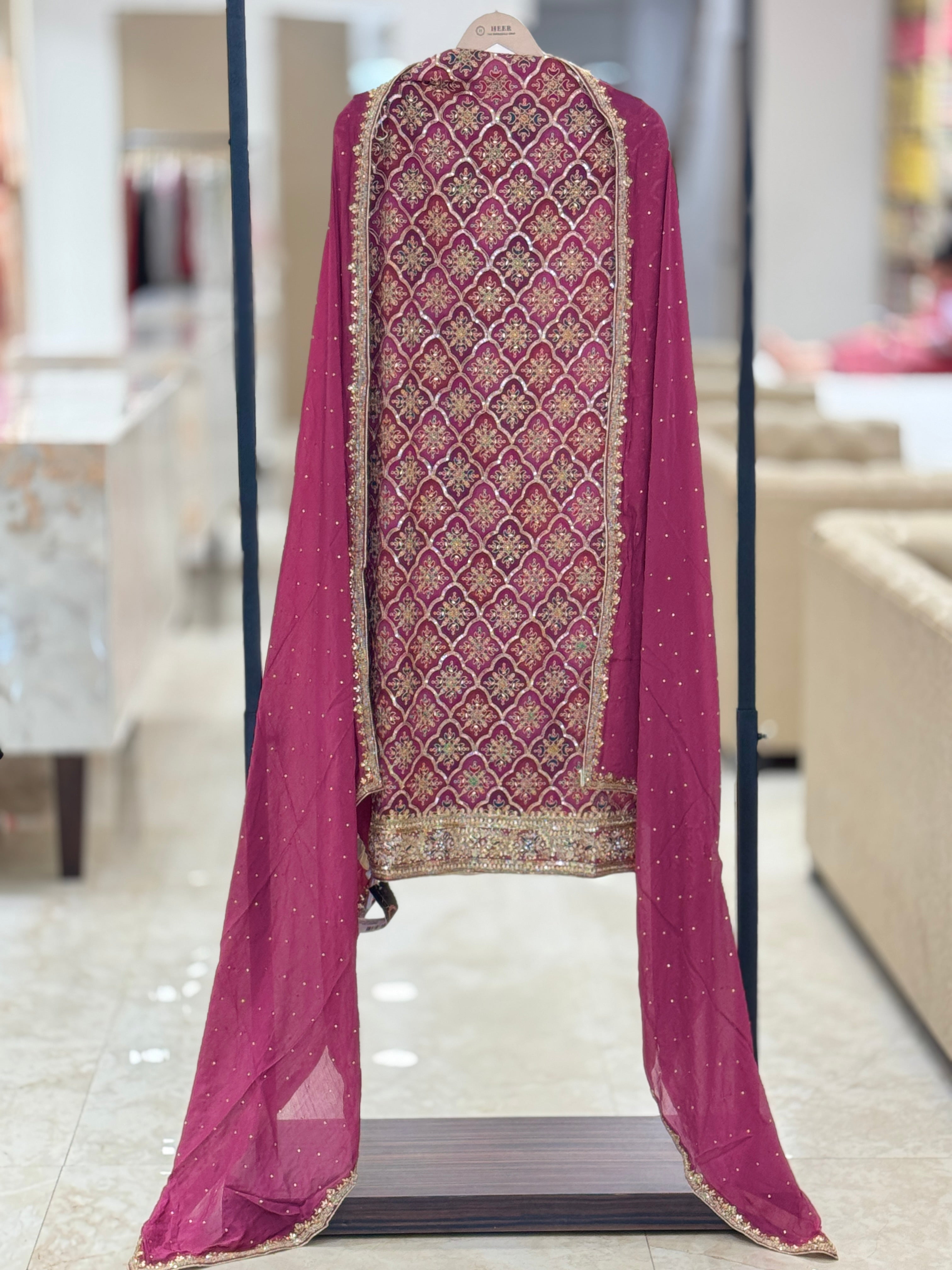 Premium Magenta Embroidered Unstitched Suit with Sheer Designer Dupatta q561939