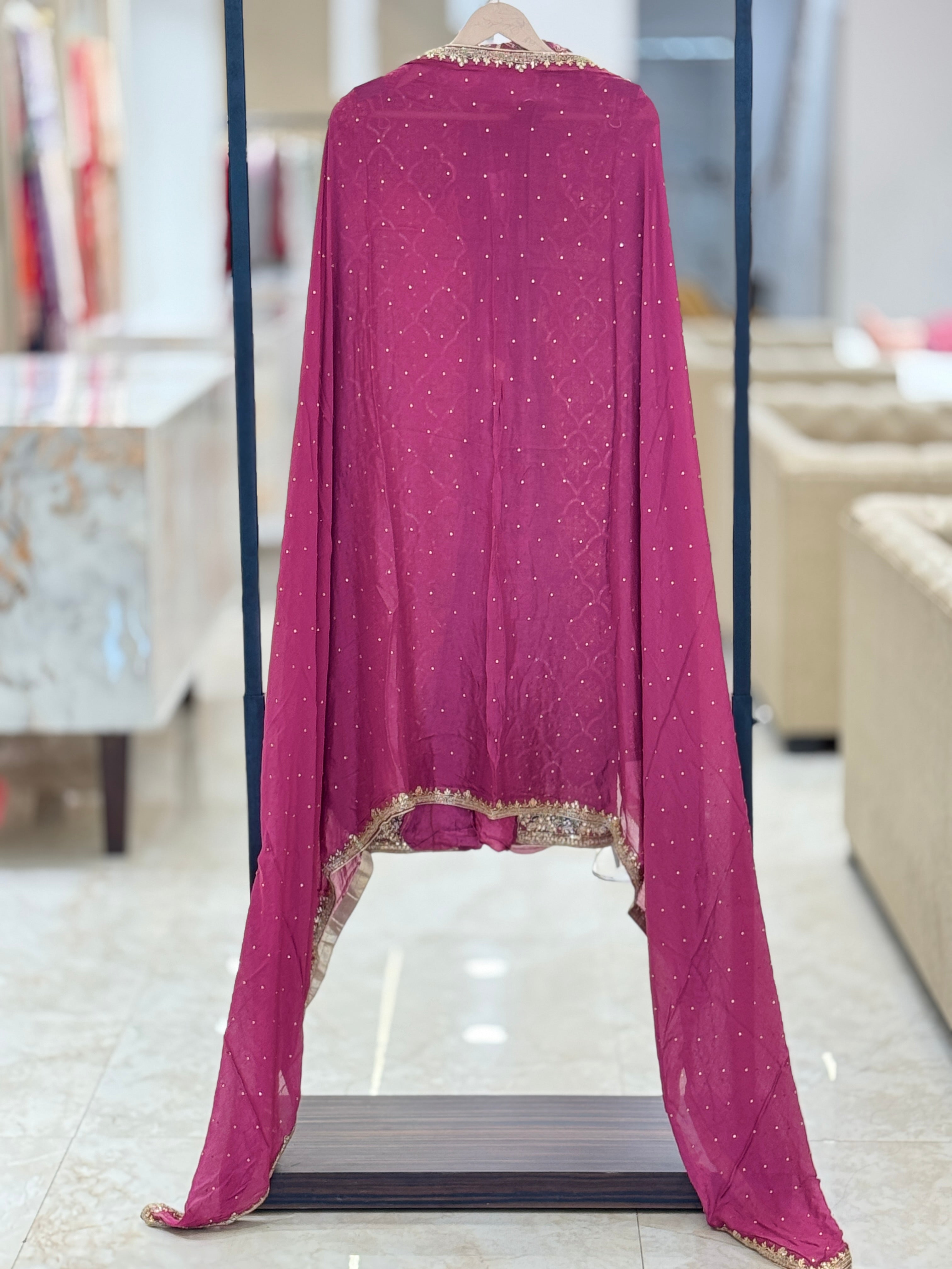 Premium Magenta Embroidered Unstitched Suit with Sheer Designer Dupatta q561939