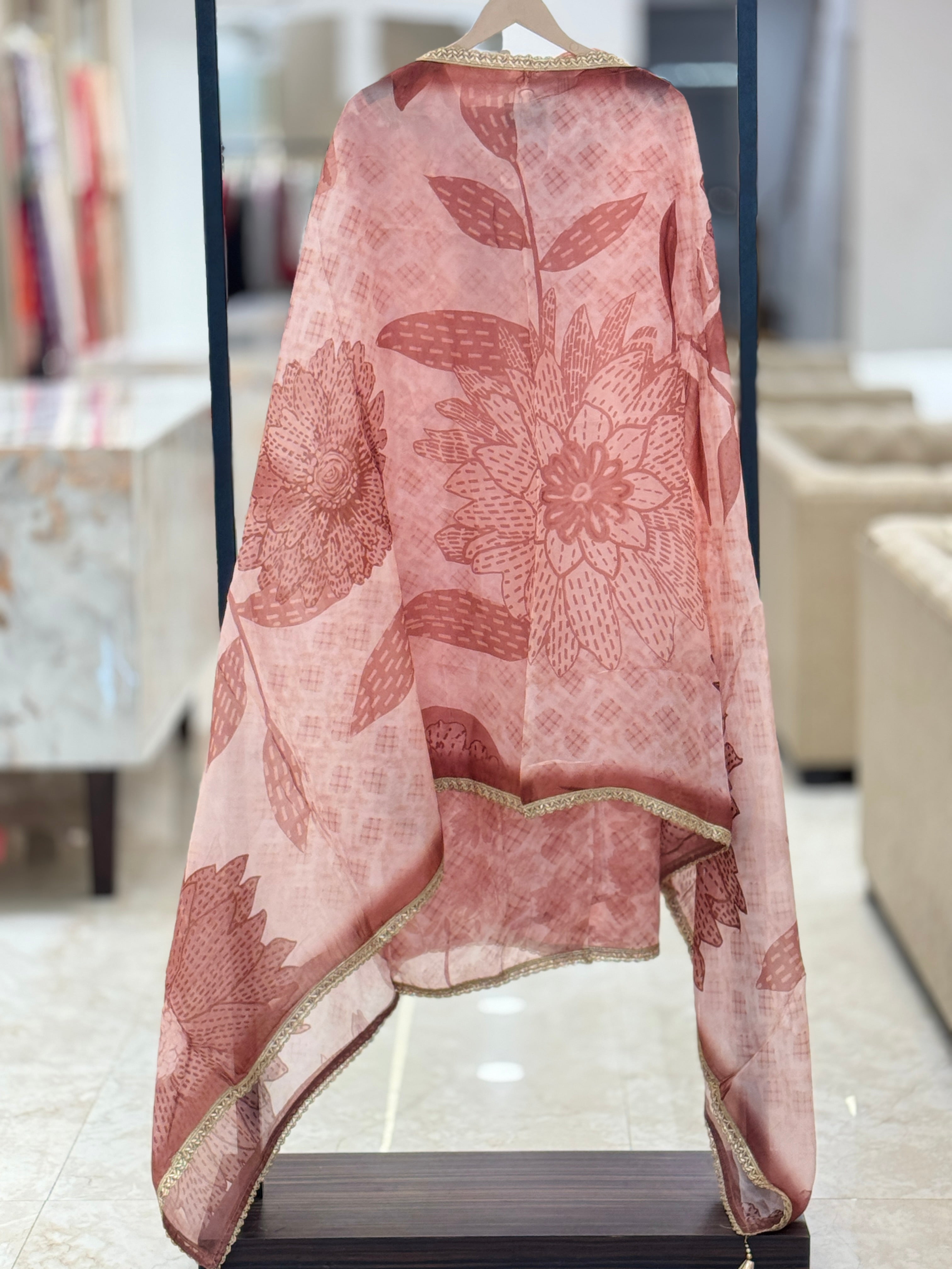 Premium Dusty Rose Pink Printed Unstitched Suit with Embroidered Neckline q561941