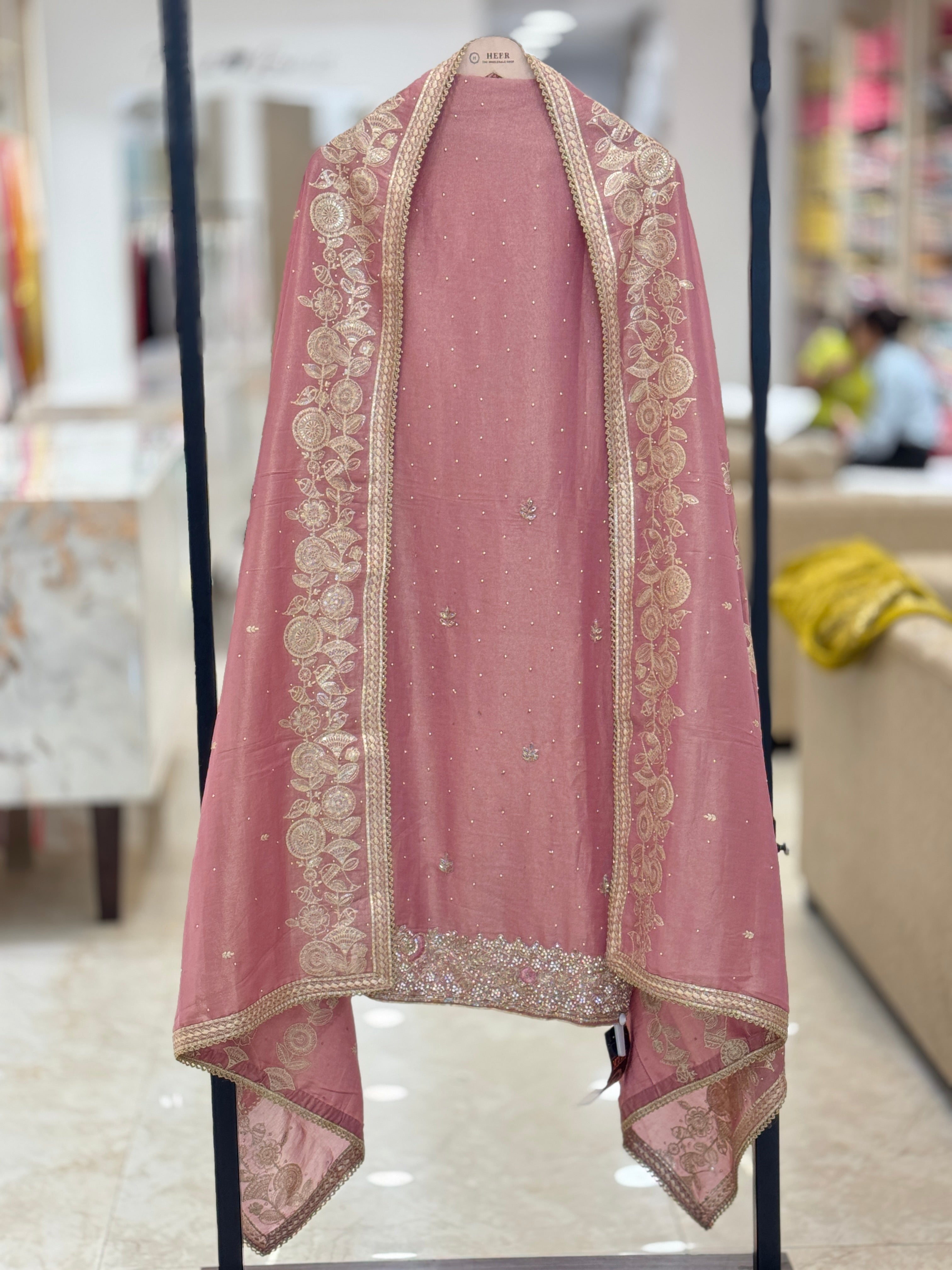 Elegant Dusty Pink Embroidered Unstitched Suit Set with Designer Dupatta q561943