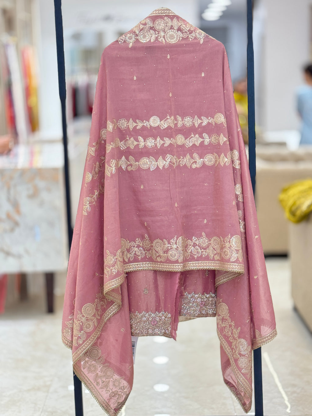 Elegant Dusty Pink Embroidered Unstitched Suit Set with Designer Dupatta q561943