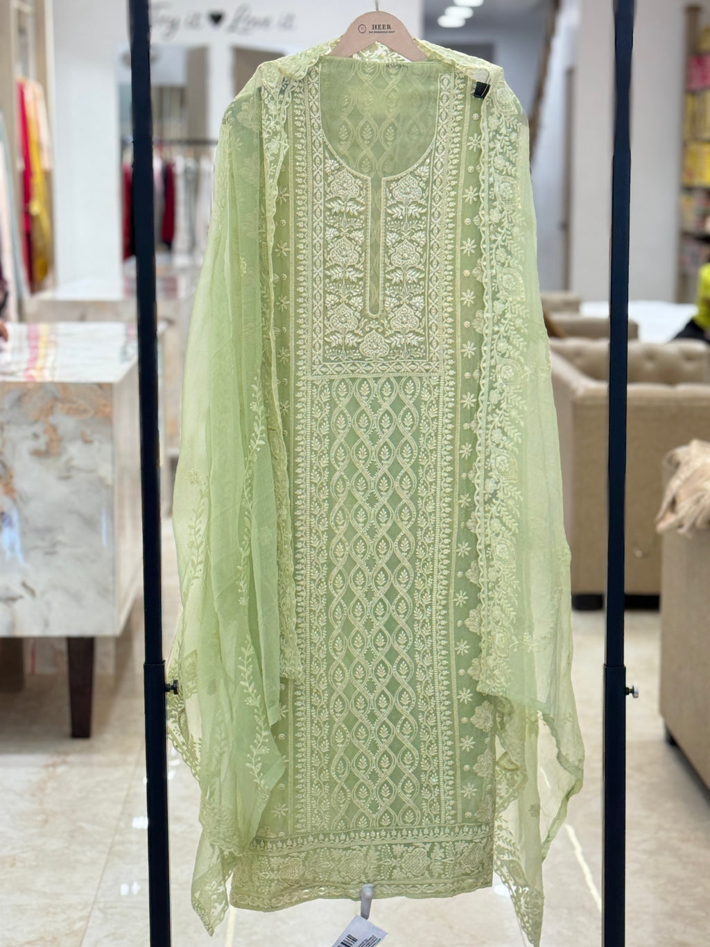 Premium Pastel Green Embroidered Unstitched Suit Set with Designer Dupatta q562894