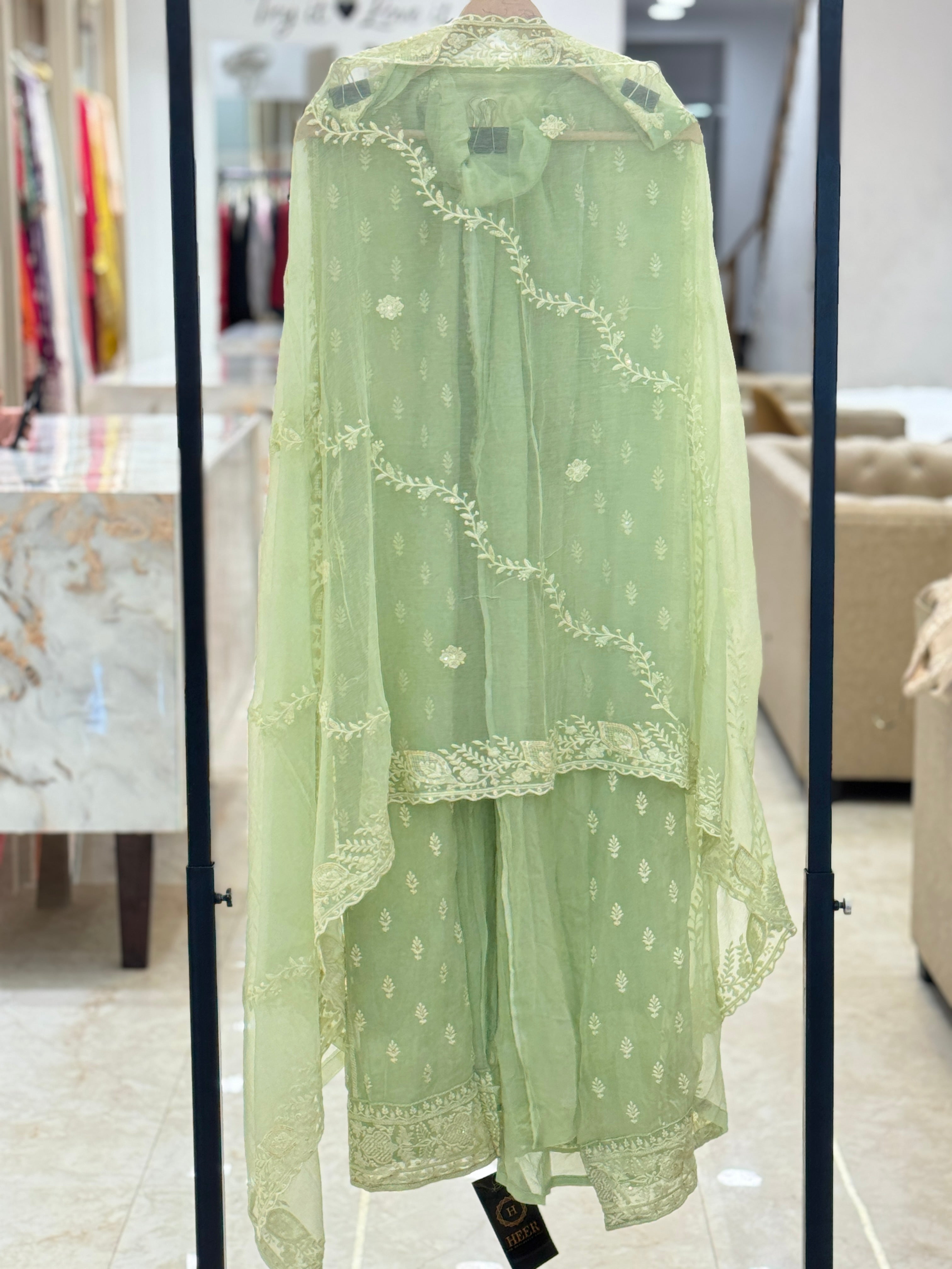 Premium Pastel Green Embroidered Unstitched Suit Set with Designer Dupatta q562894