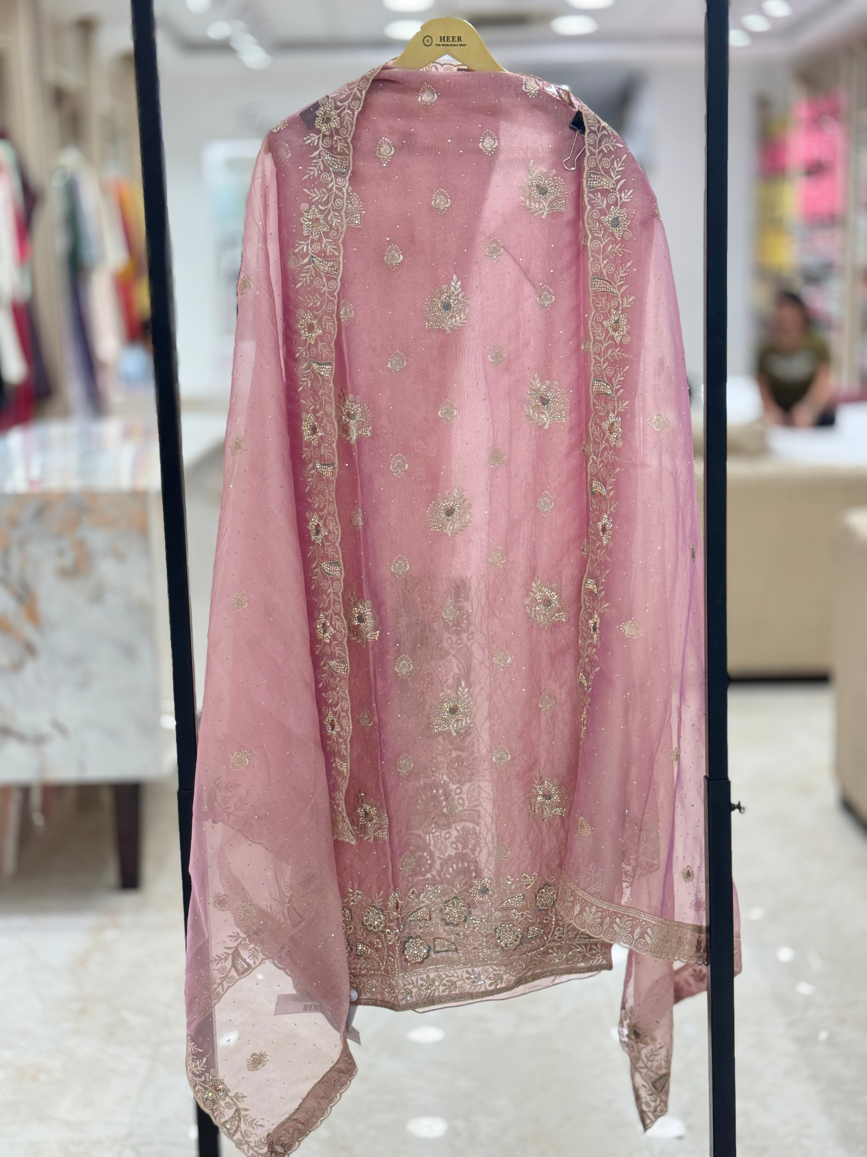 Blush Pink Embroidered Organza Unstitched Suit with Designer Dupatta q562229