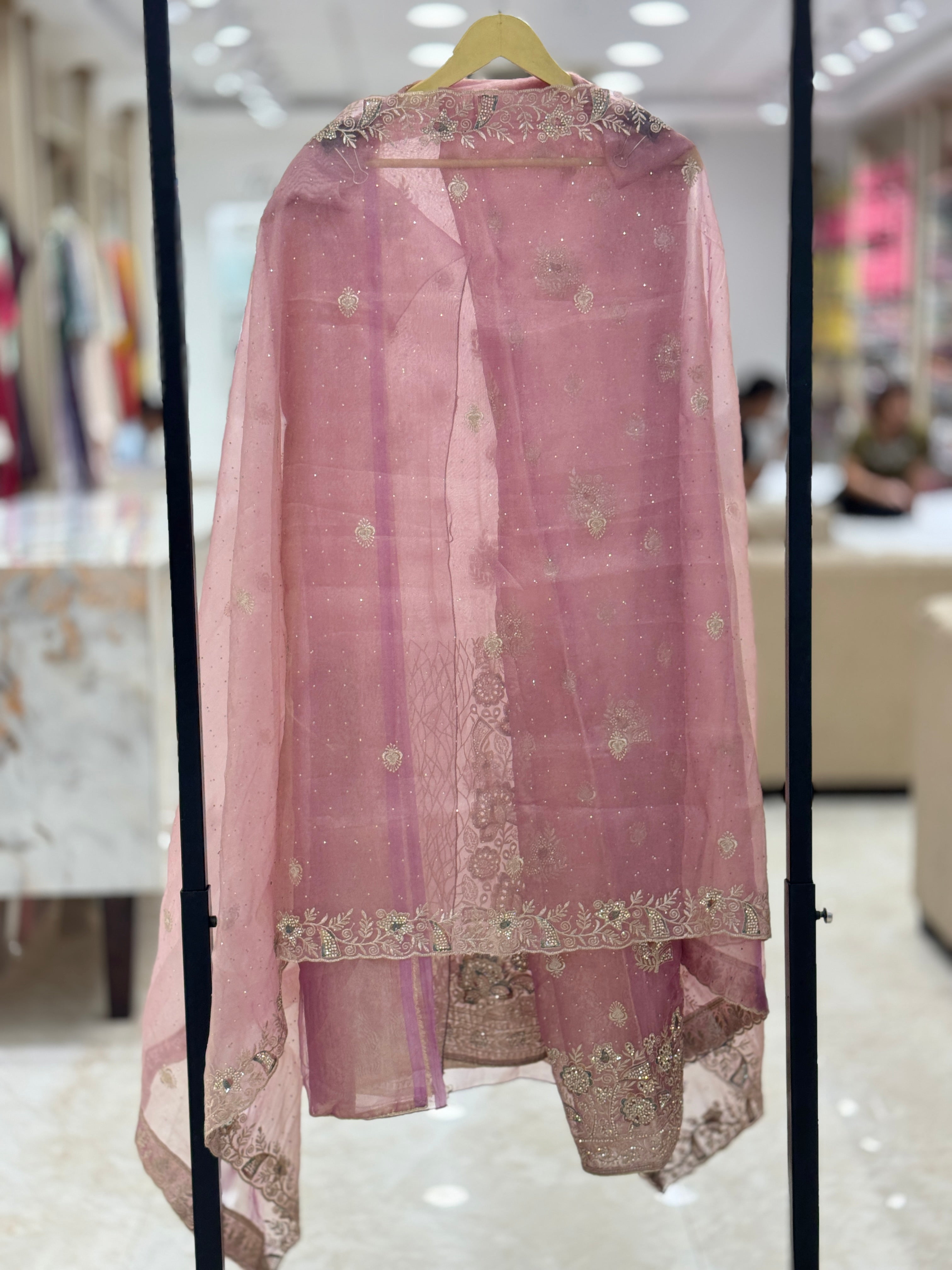 Blush Pink Embroidered Organza Unstitched Suit with Designer Dupatta q562229