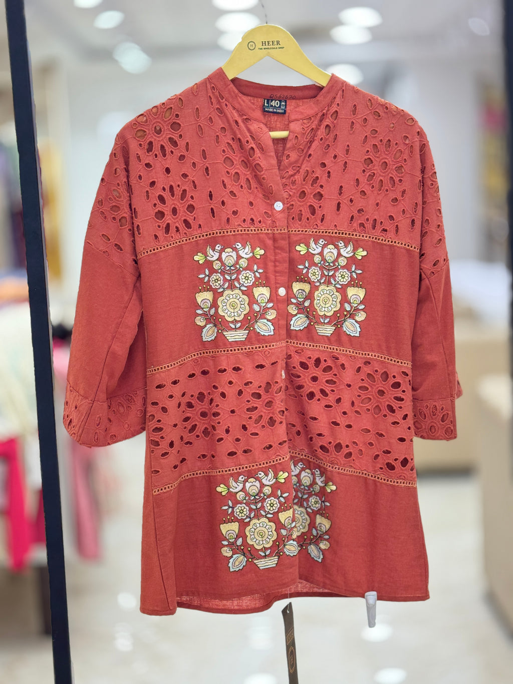 Rust Red Cutwork & Embroidered Cotton Coo-Ord Set q562670