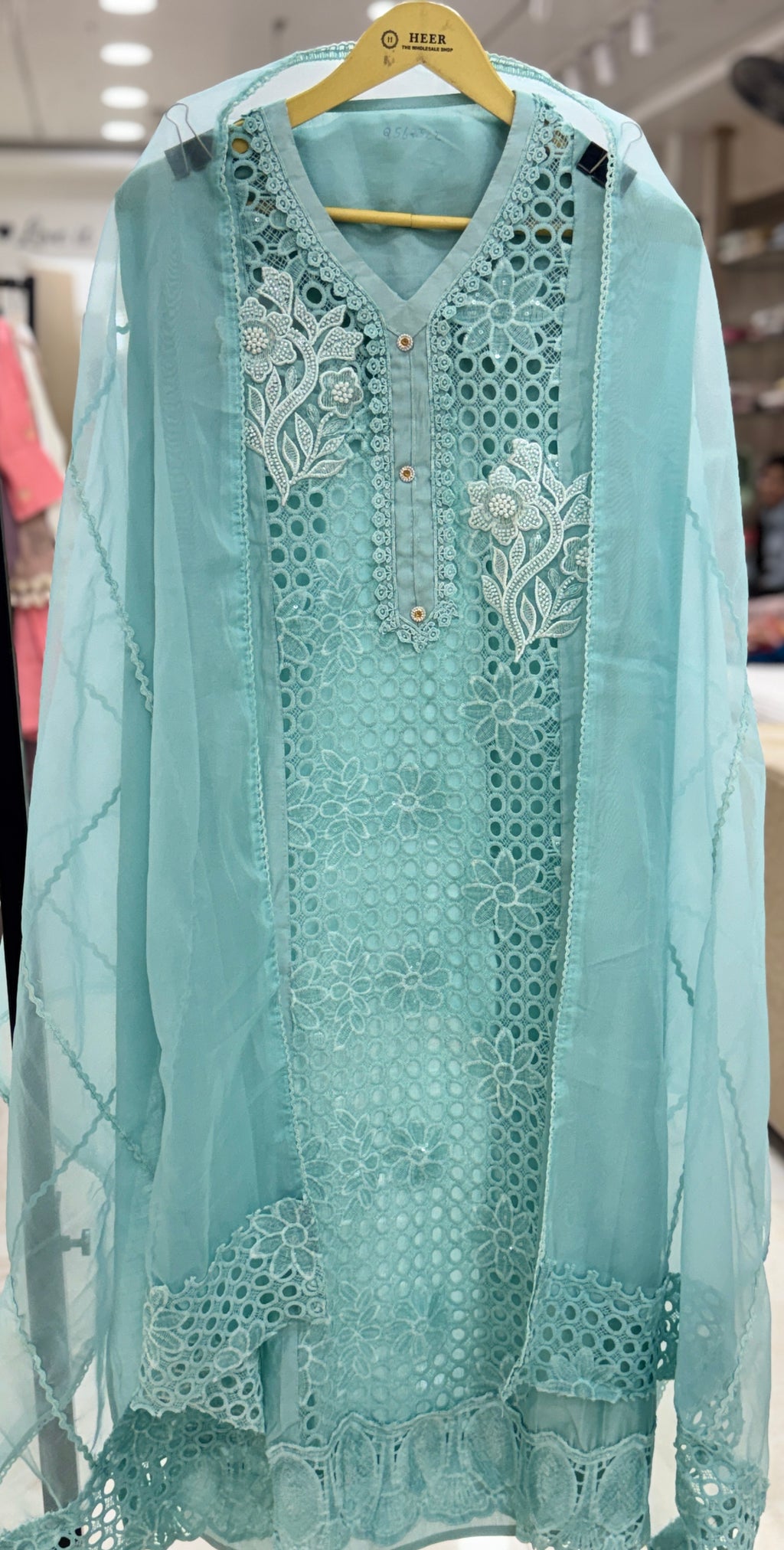 Q562522 Schiffli Eyelet & Pearl Work suit