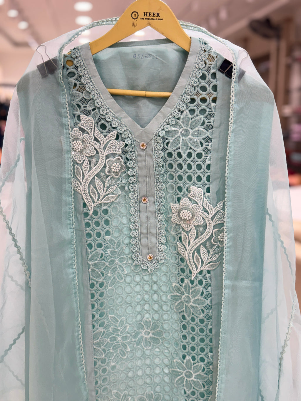 Q562522 Schiffli Eyelet & Pearl Work suit