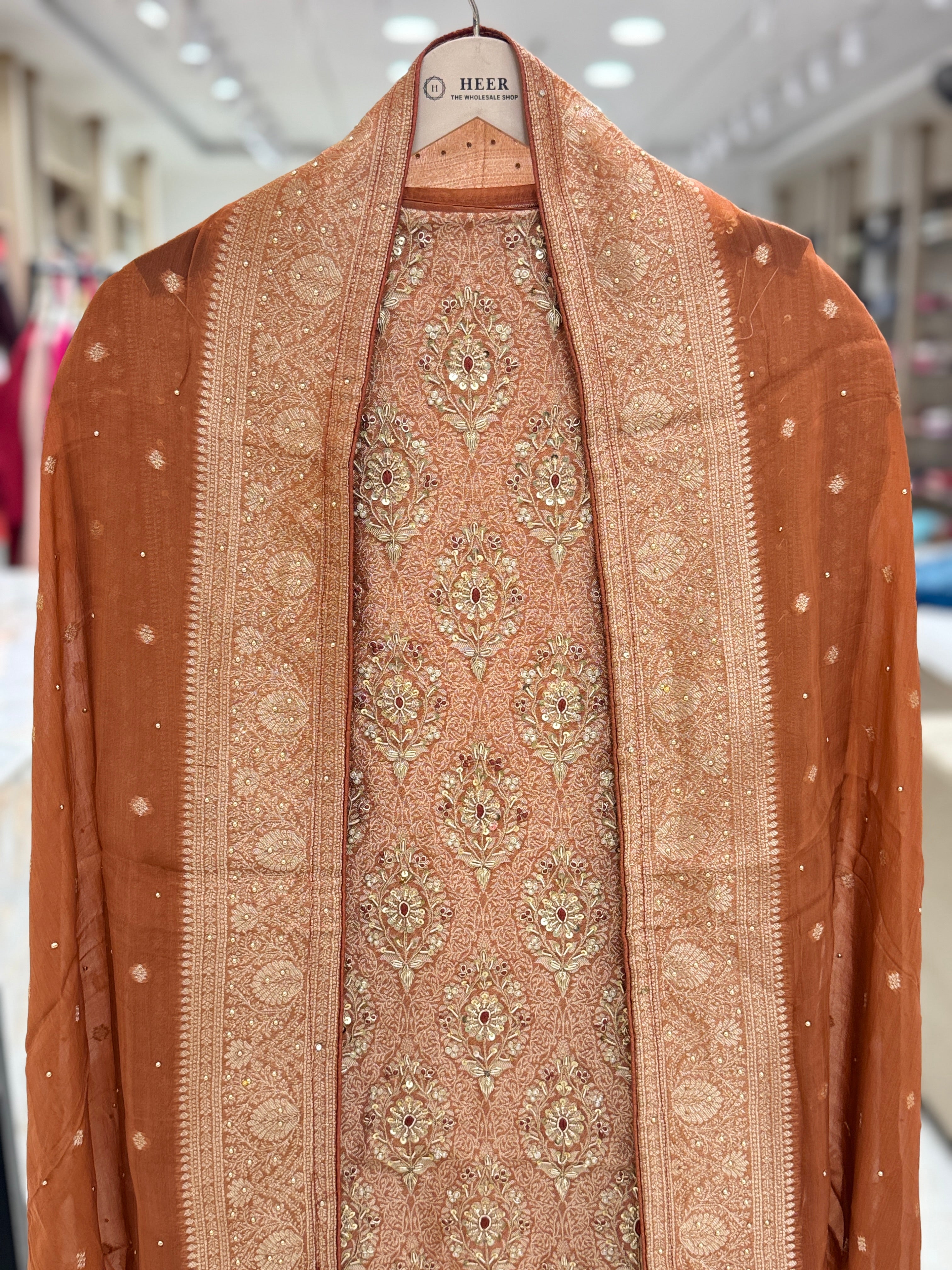 Q561938 Pure Organza Silk suit with Organza dupatta and premium Silk bottom