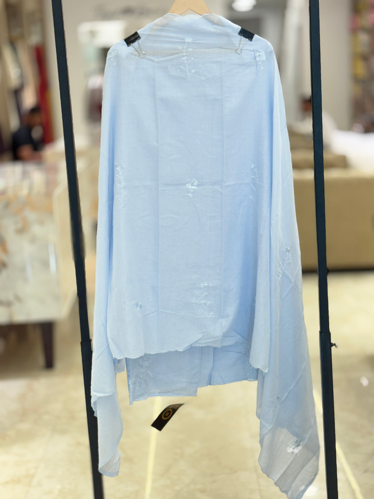 Sky Blue Hand-Embroidered Cotton Unstitched Suit Set with Dupatta q562908
