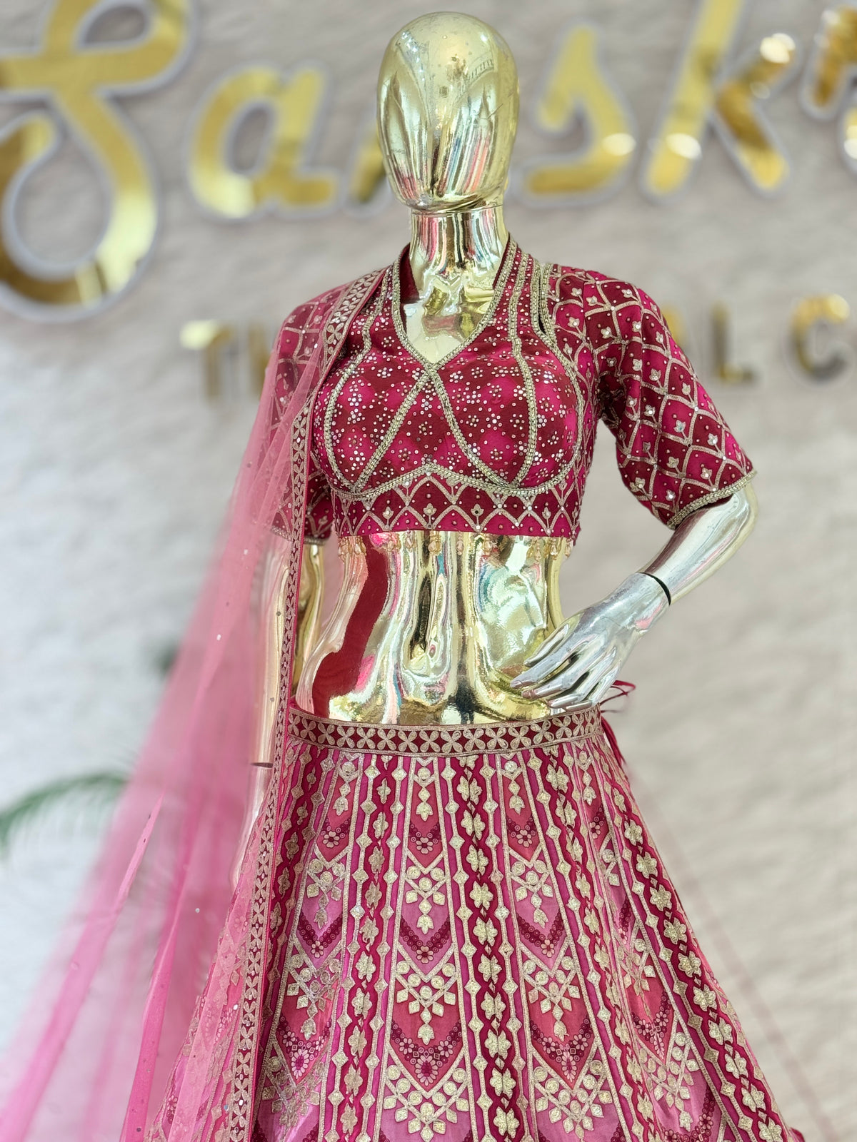 Magenta & Pink Ombre Sequined Silk Designer Bridal and non bridal Lehengha Set  q562262