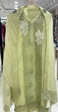 Q562522 EYELET WORK CUTBORDER ADN PEARL WORK BEAUTIFUL ORGANGA DUPATTA .