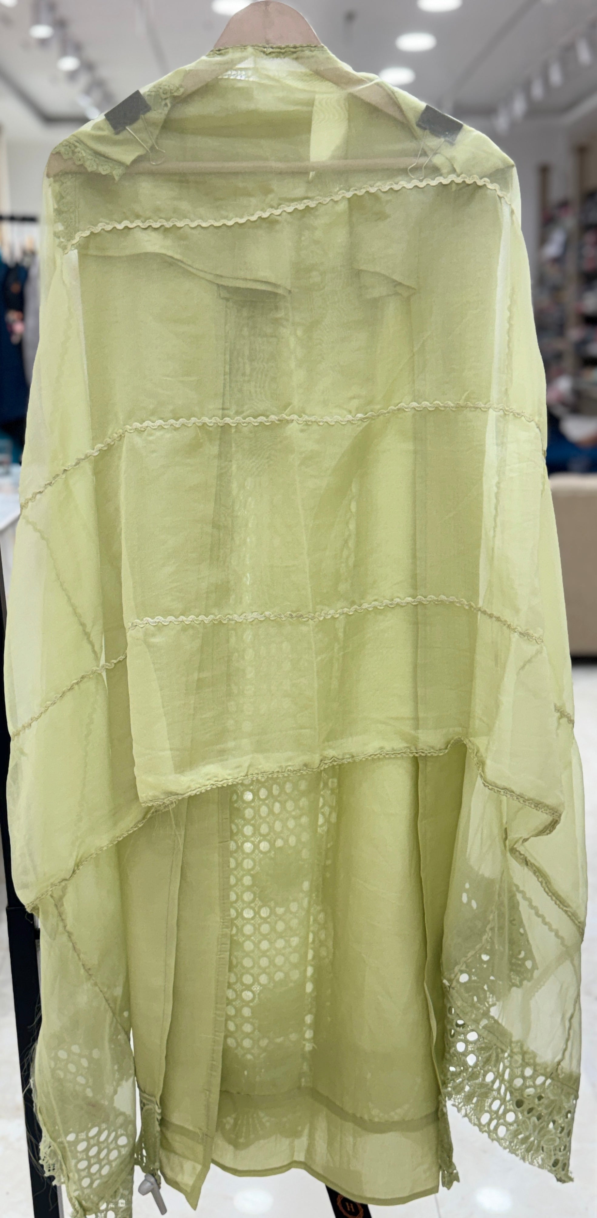 Q562522 EYELET WORK CUTBORDER ADN PEARL WORK BEAUTIFUL ORGANGA DUPATTA .