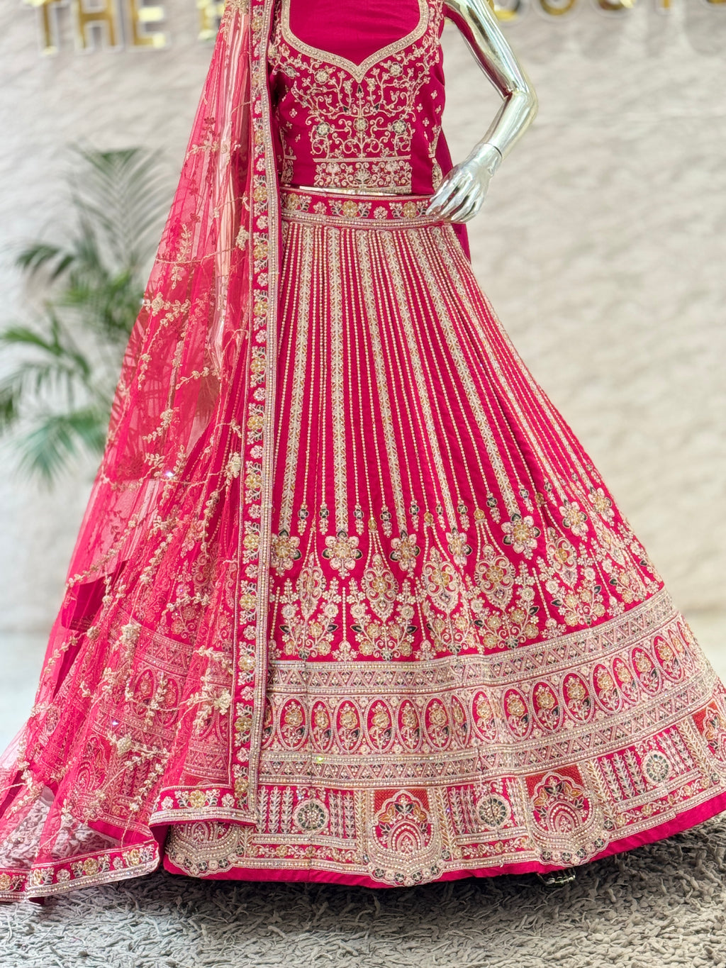 Magnificent Fuchsia Raw Silk Heavy Work Bridal Lehenga Choli q561477