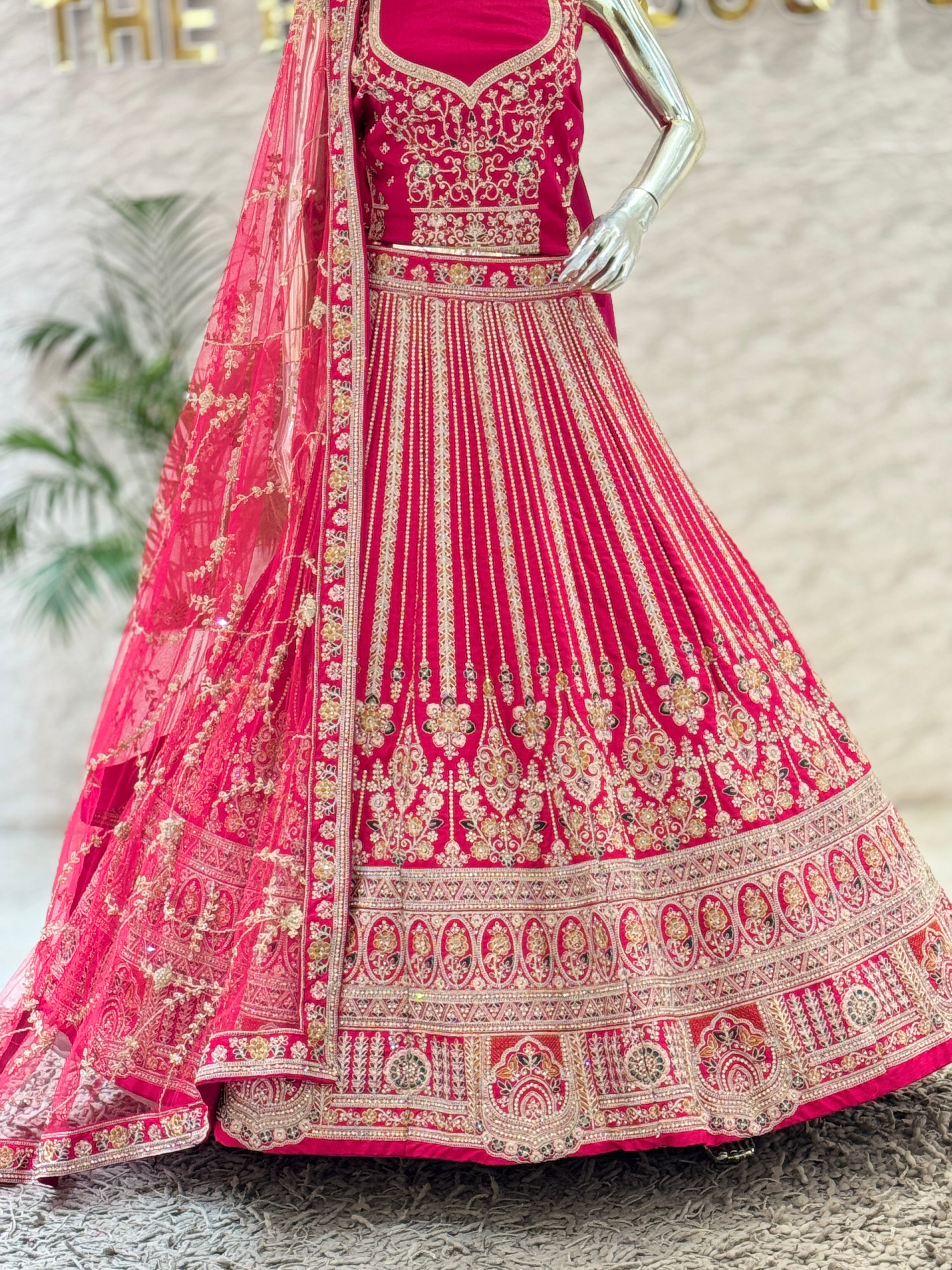 Magnificent Fuchsia Raw Silk Heavy Work Bridal Lehenga Choli q561477