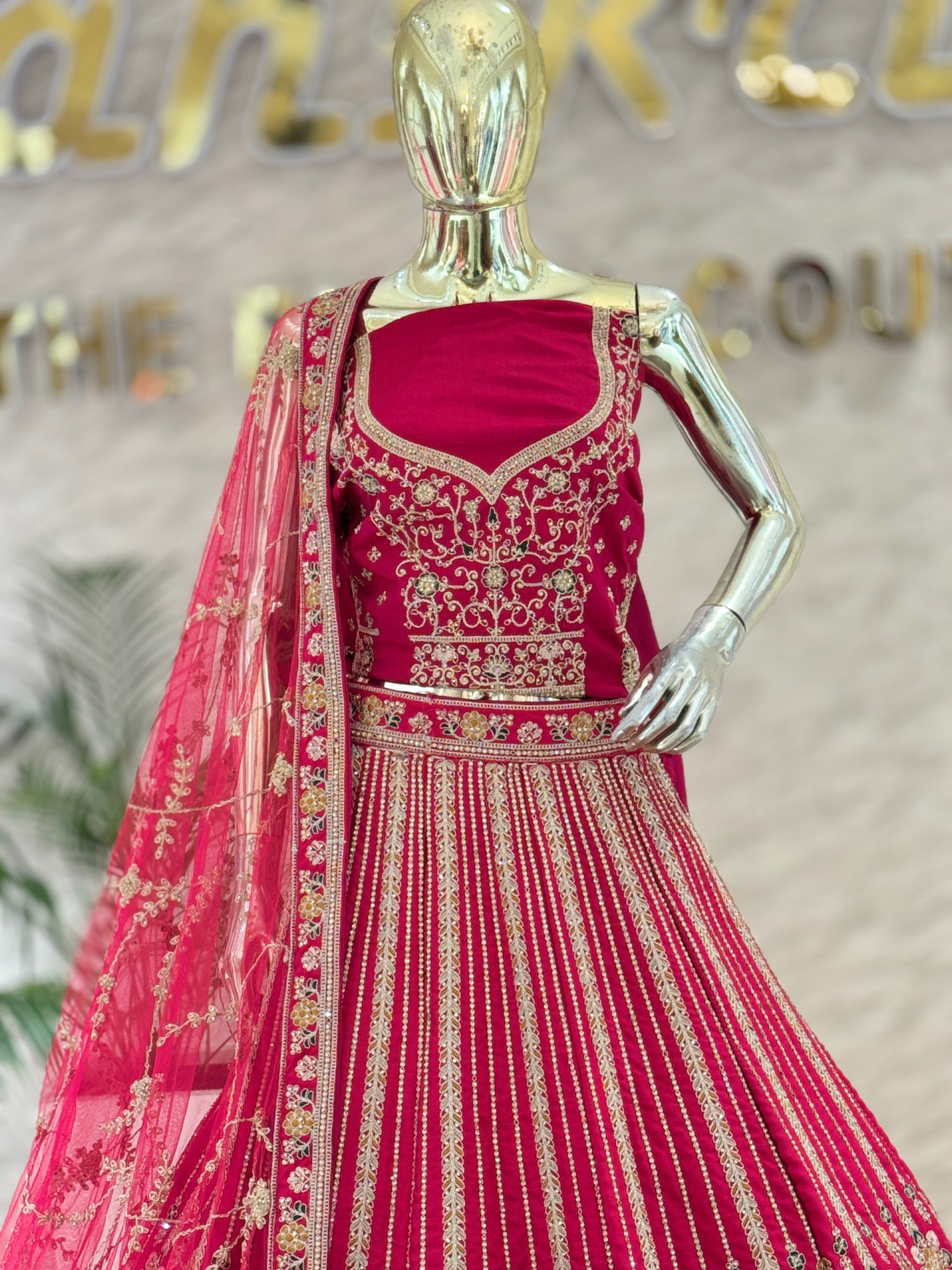 Magnificent Fuchsia Raw Silk Heavy Work Bridal Lehenga Choli q561477