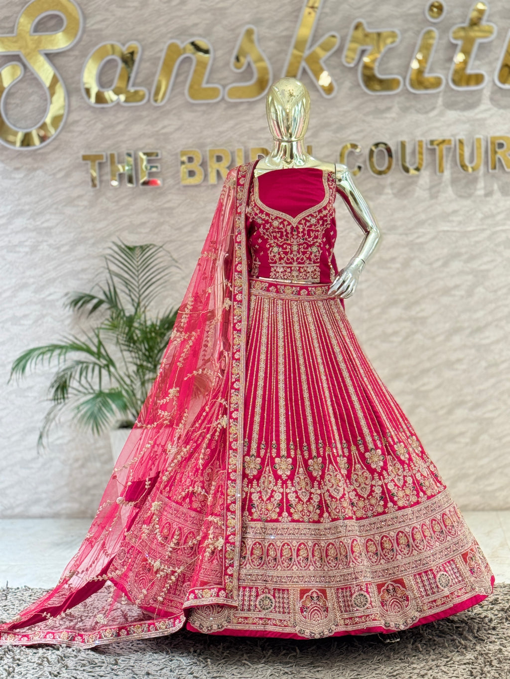 Magnificent Fuchsia Raw Silk Heavy Work Bridal Lehenga Choli q561477