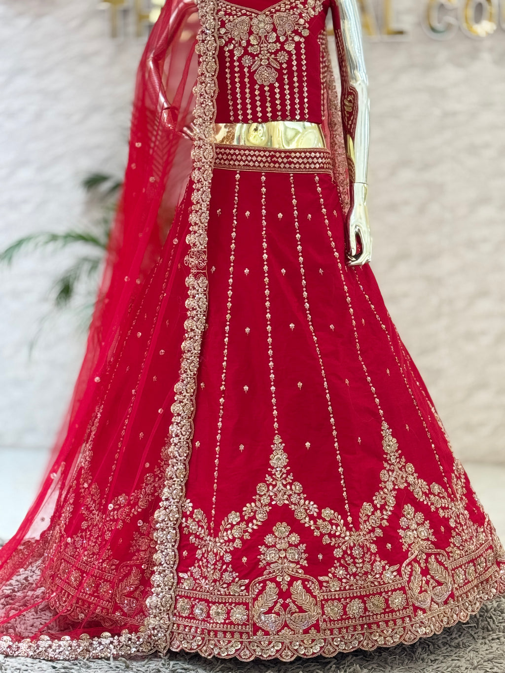 Bridal Crimson silk Embroidered Lehenga Choli Set with Heavily Embellished Dupatta q562143