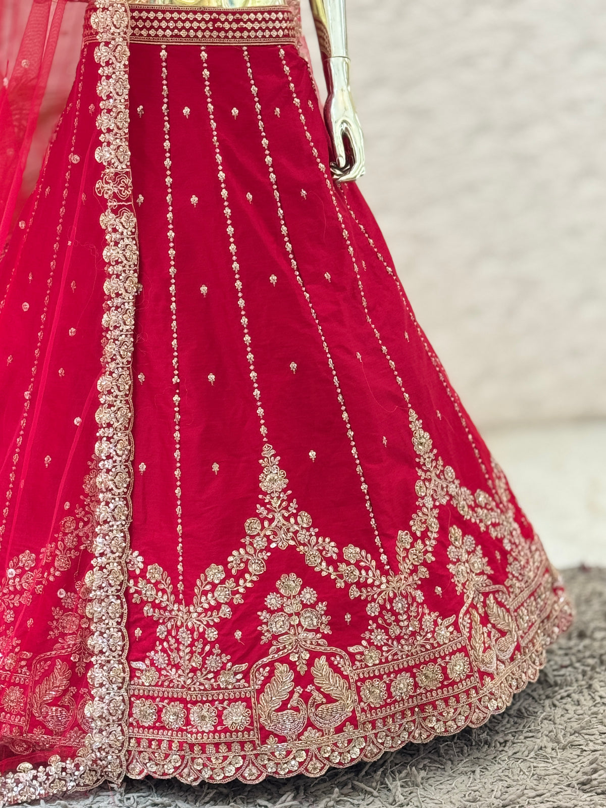 Bridal Crimson silk Embroidered Lehenga Choli Set with Heavily Embellished Dupatta q562143