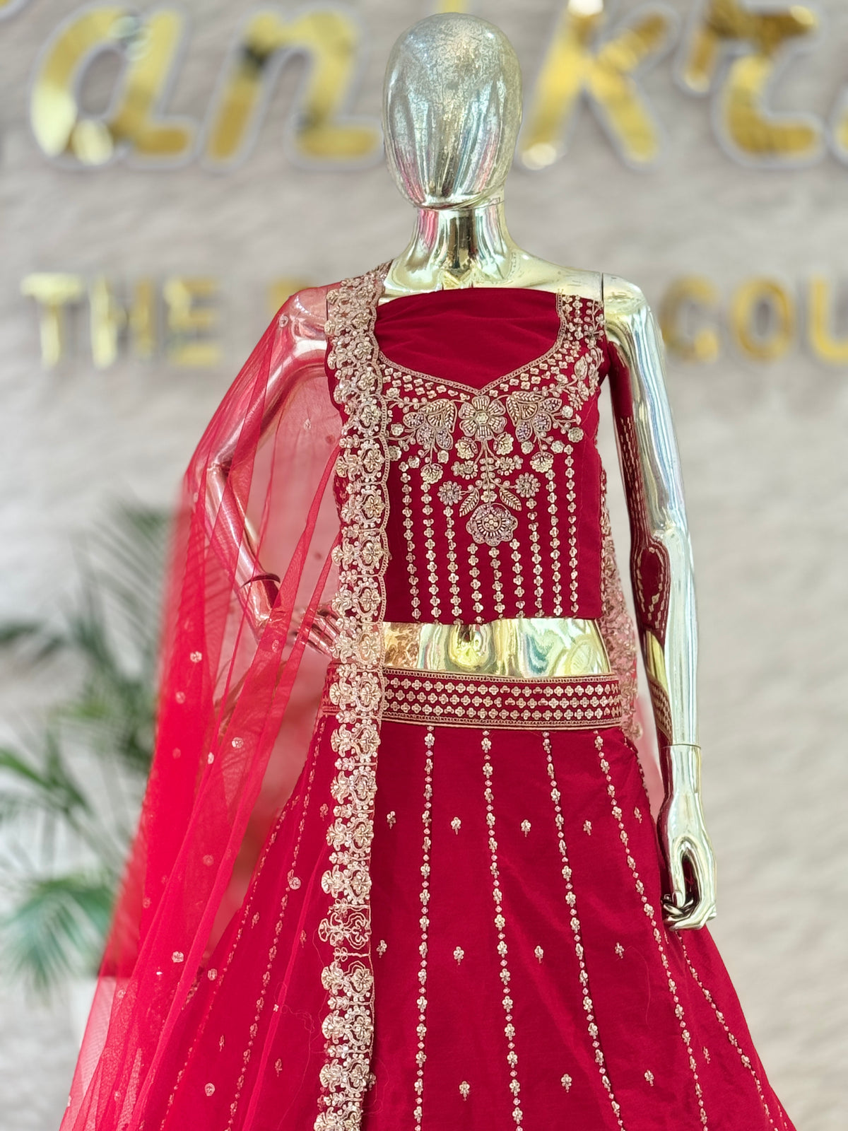 Bridal Crimson silk Embroidered Lehenga Choli Set with Heavily Embellished Dupatta q562143