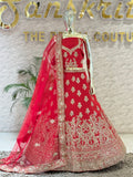 105574 Bridal Crimson Red Floral Gota Patti and Zari Embroidered Lehenga Choli Set