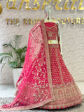 Bridal Fuchsia Pink Silk Embroidered Lehenga Choli Set with Floral Embroidered Net Dupatta q561477