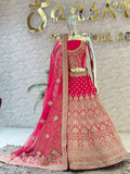 Bridal Hot Pink Silk Embroidered Lehenga Choli Set with Arch-Motif Scalloped Dupatta 13809