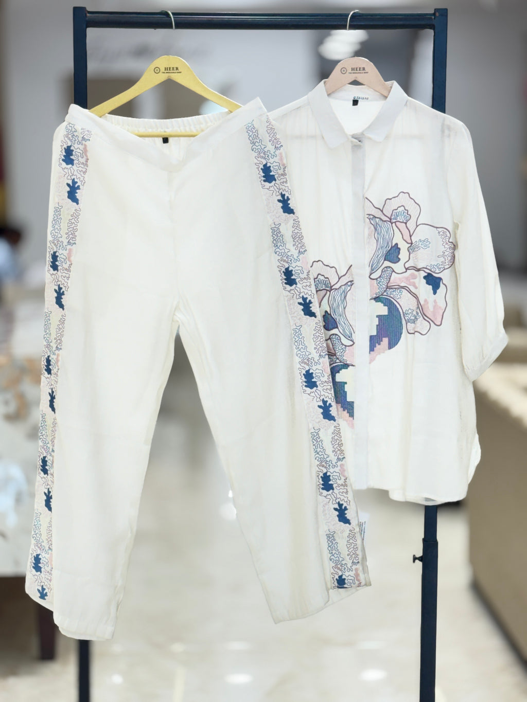 White Floral Embroidered Co-ord Set q562670