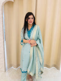 Q562614 Elegant Sea Green Simar Silk Embroidered Kurta Set with Straight Pants & Designer Dupatta