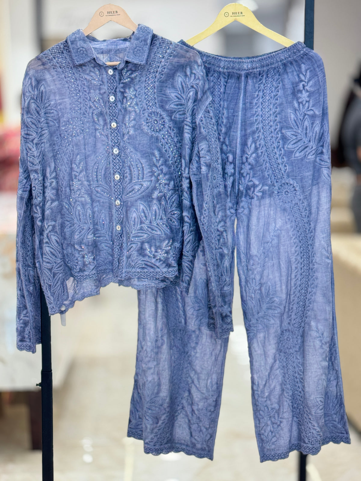Embroidered Blue PREIMIUM  Co-ord Set Q562848