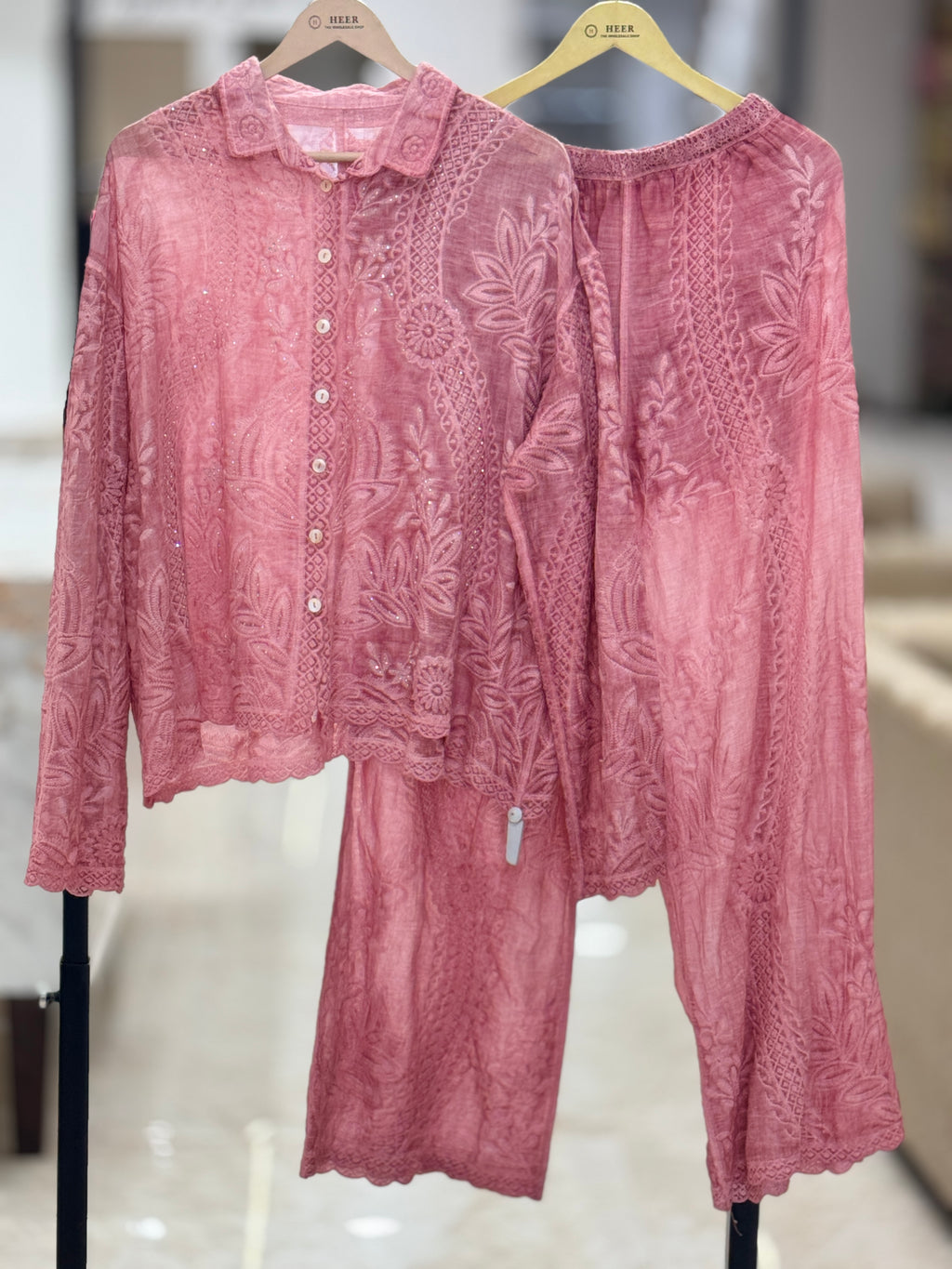 Dusty Pink Chikankari & Sequin Embroidered Co-ord Set Q562848