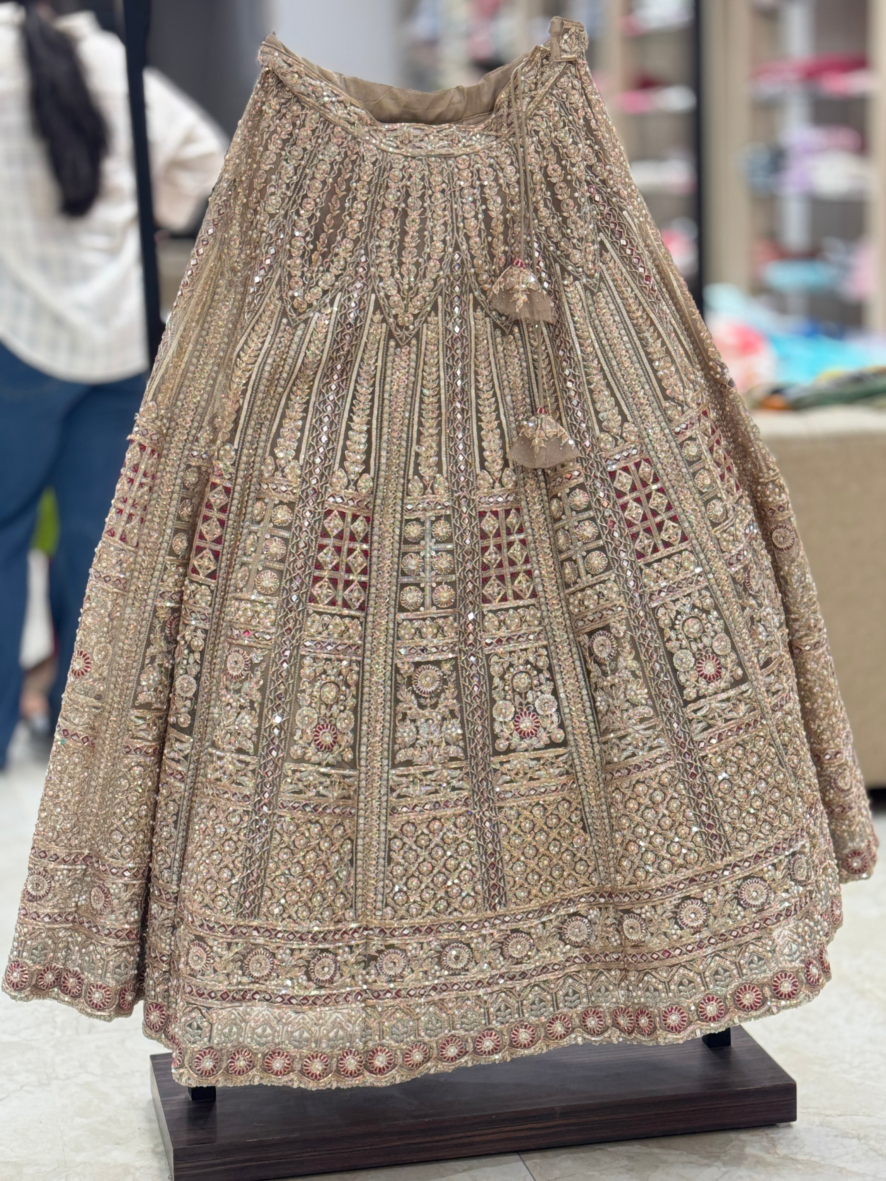 Q562266 beige designer lehenga and readymade blouse set featuring heavy hand-work