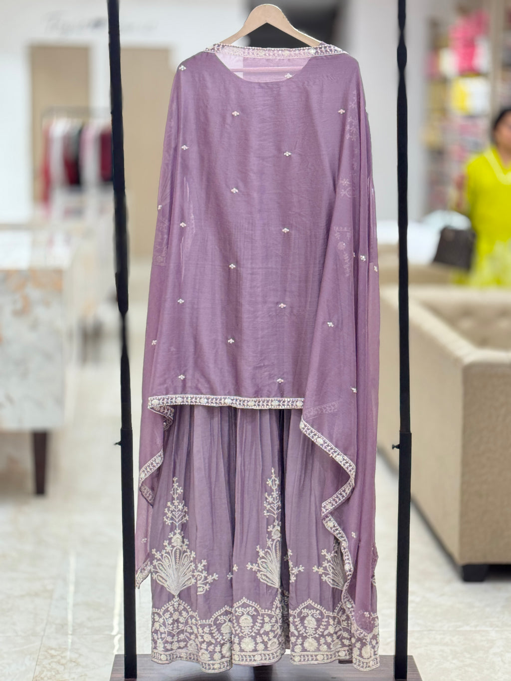 Lavender Embroidered Anarkali Suit with Heavy Neckline & Dupatta q562253