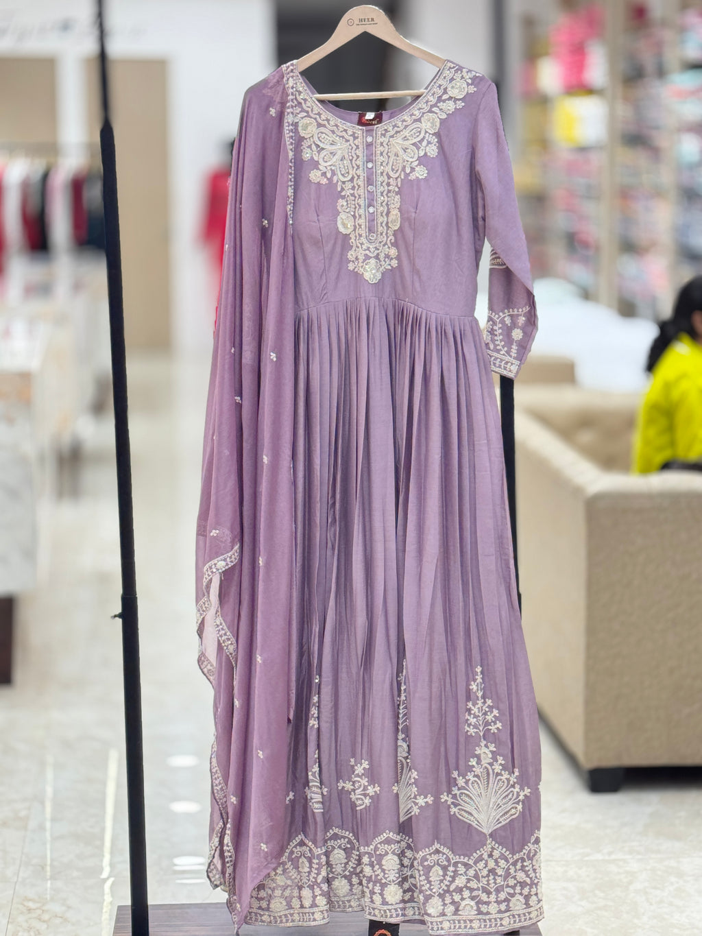 Lavender Embroidered Anarkali Suit with Heavy Neckline & Dupatta q562253