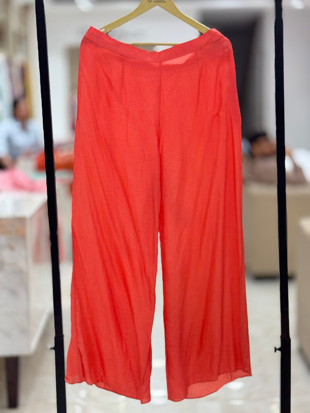 Coral Pink Embroidered Kurta Set with Wide-Leg Palazzo Pants 13918