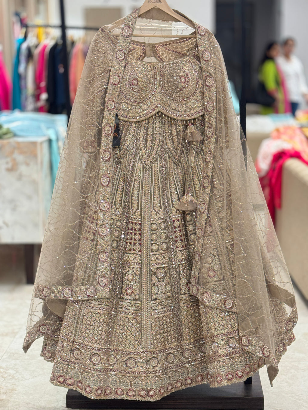Q562266 beige designer lehenga and readymade blouse set featuring heavy hand-work