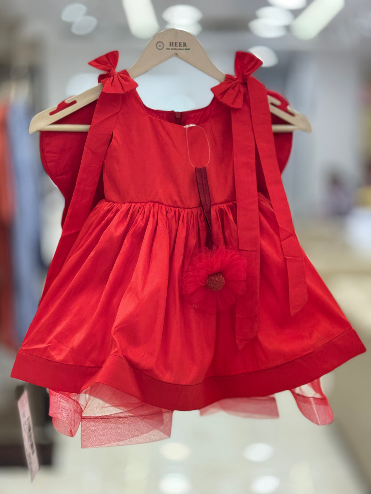 Crimson Blossom  red Bow-Accented Party Gown with hairband q562956