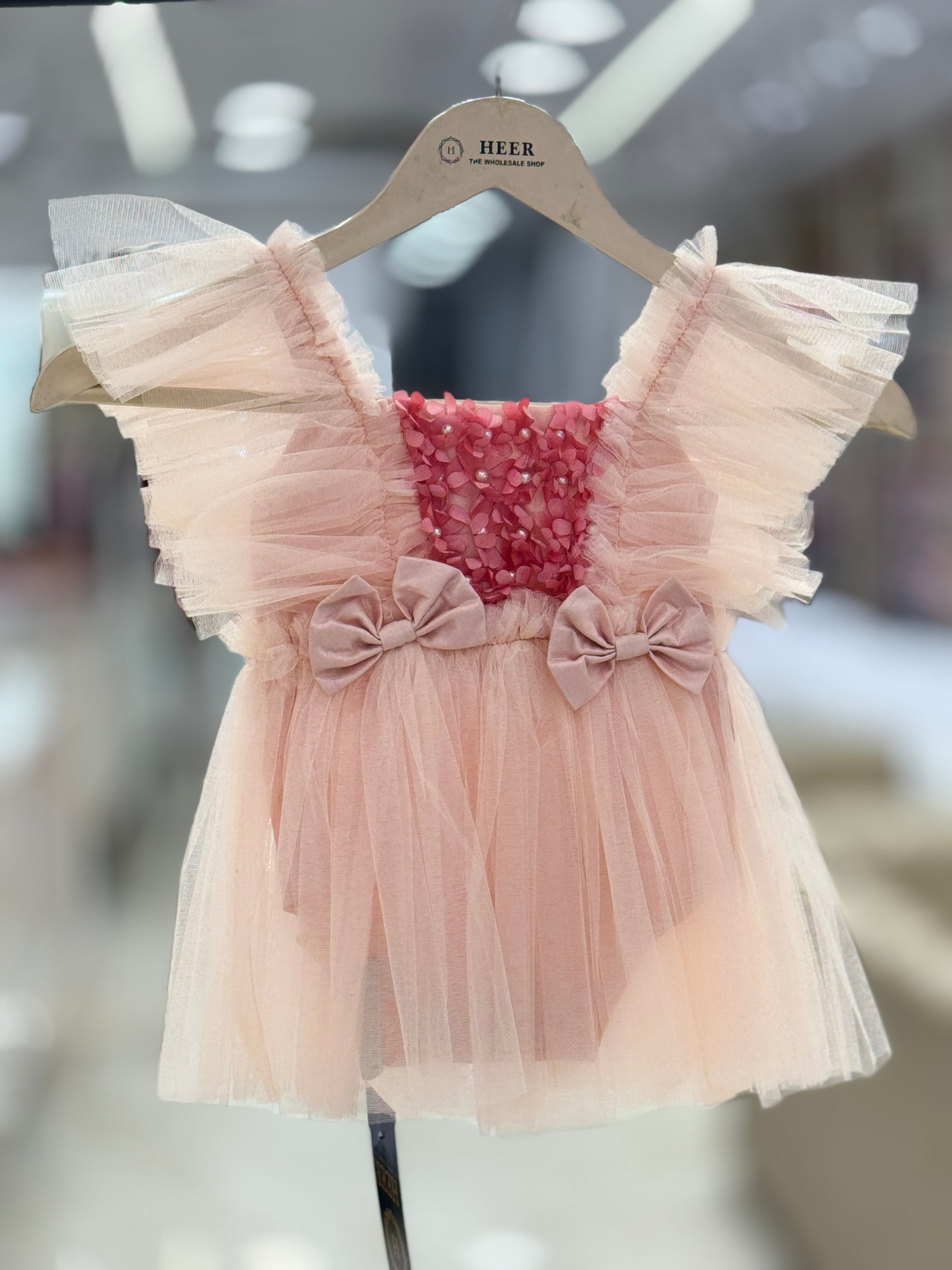 soft pink  Tulle Bow-Accent Baby Romper q562962