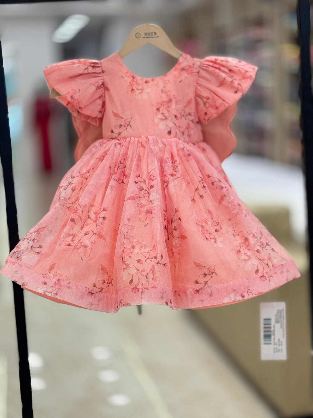 Pink Floral Tulle Flutter-Sleeve butterfly Party Gown q562957