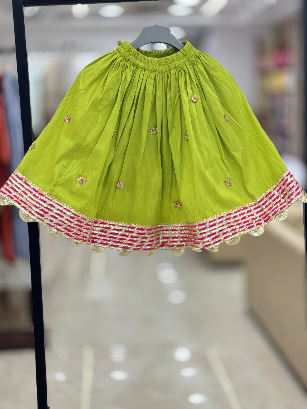 Lime Green Embroidered  Kurta & Skirt Set for Kids q562953