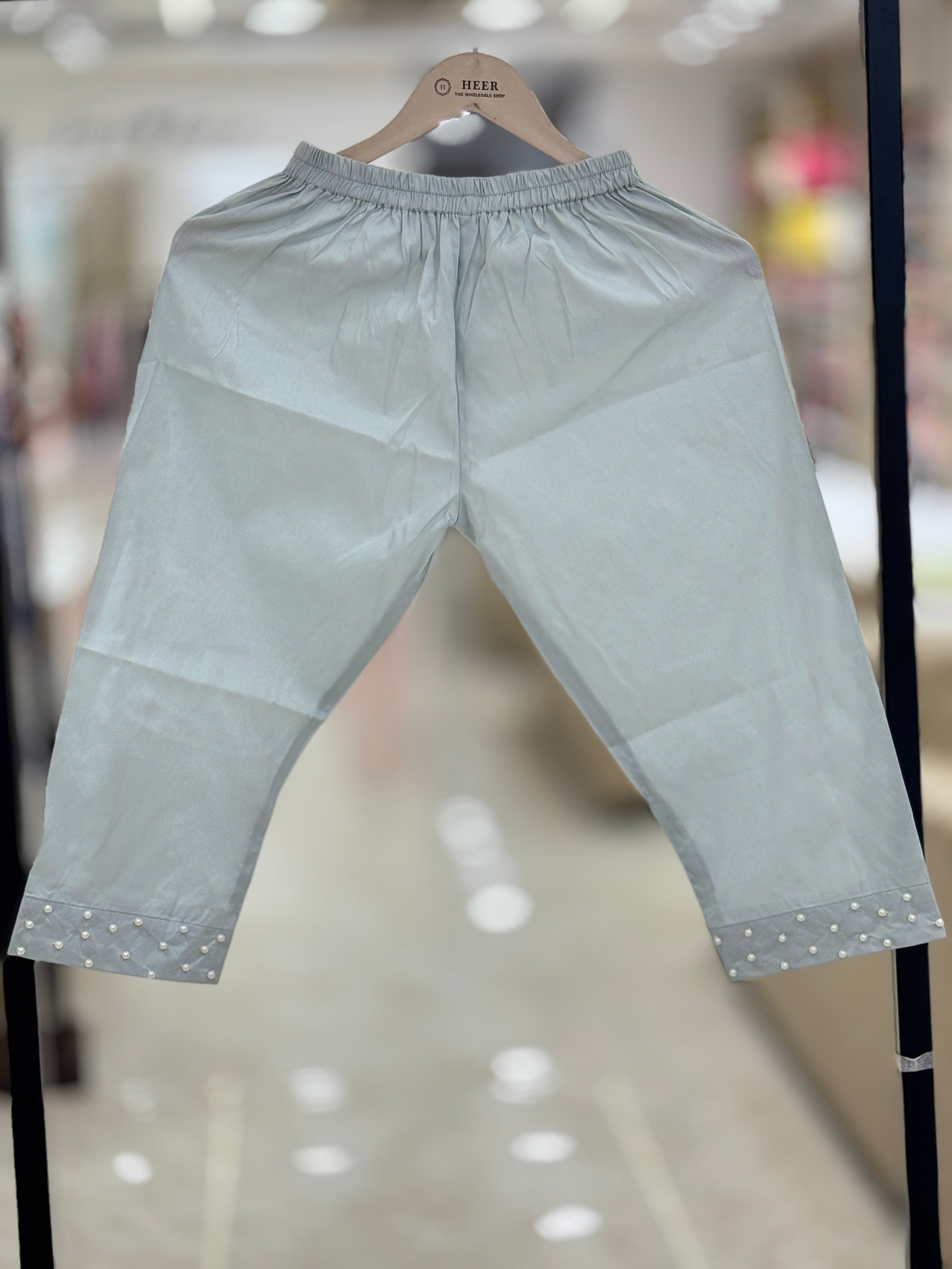 Pastel Grey Pearl-Embellished Kurta & Trousers Set q562952