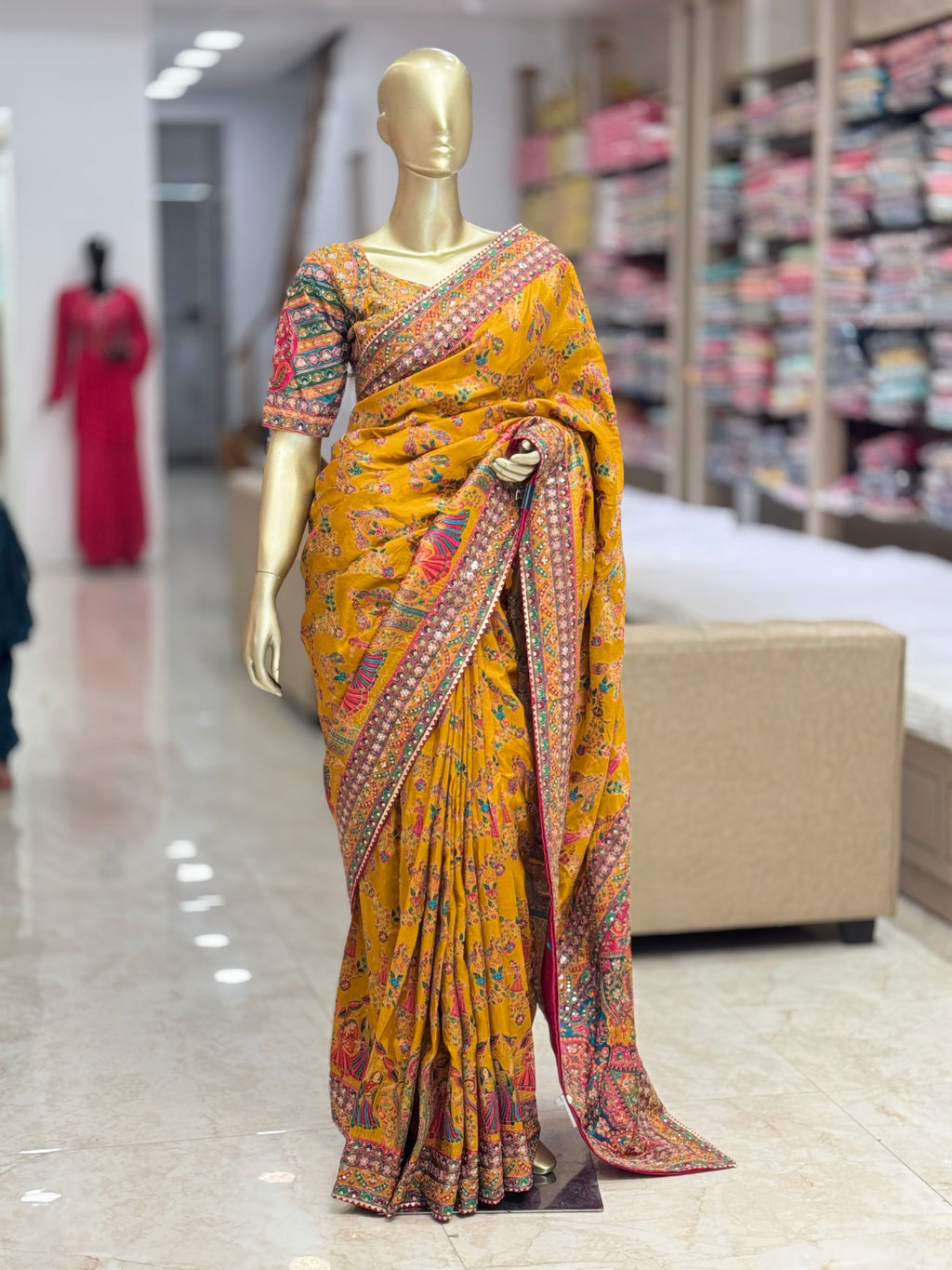 Mustard Yellow Pattachitra Hand-work premium  Silk Saree q562966