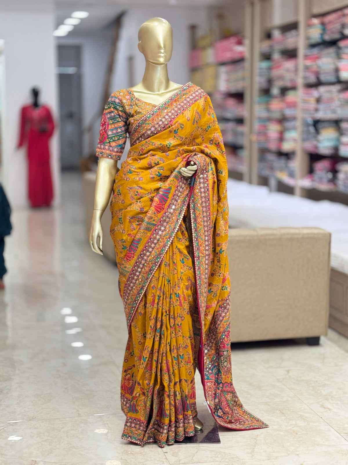 Mustard Yellow Pattachitra Hand-work premium  Silk Saree q562966
