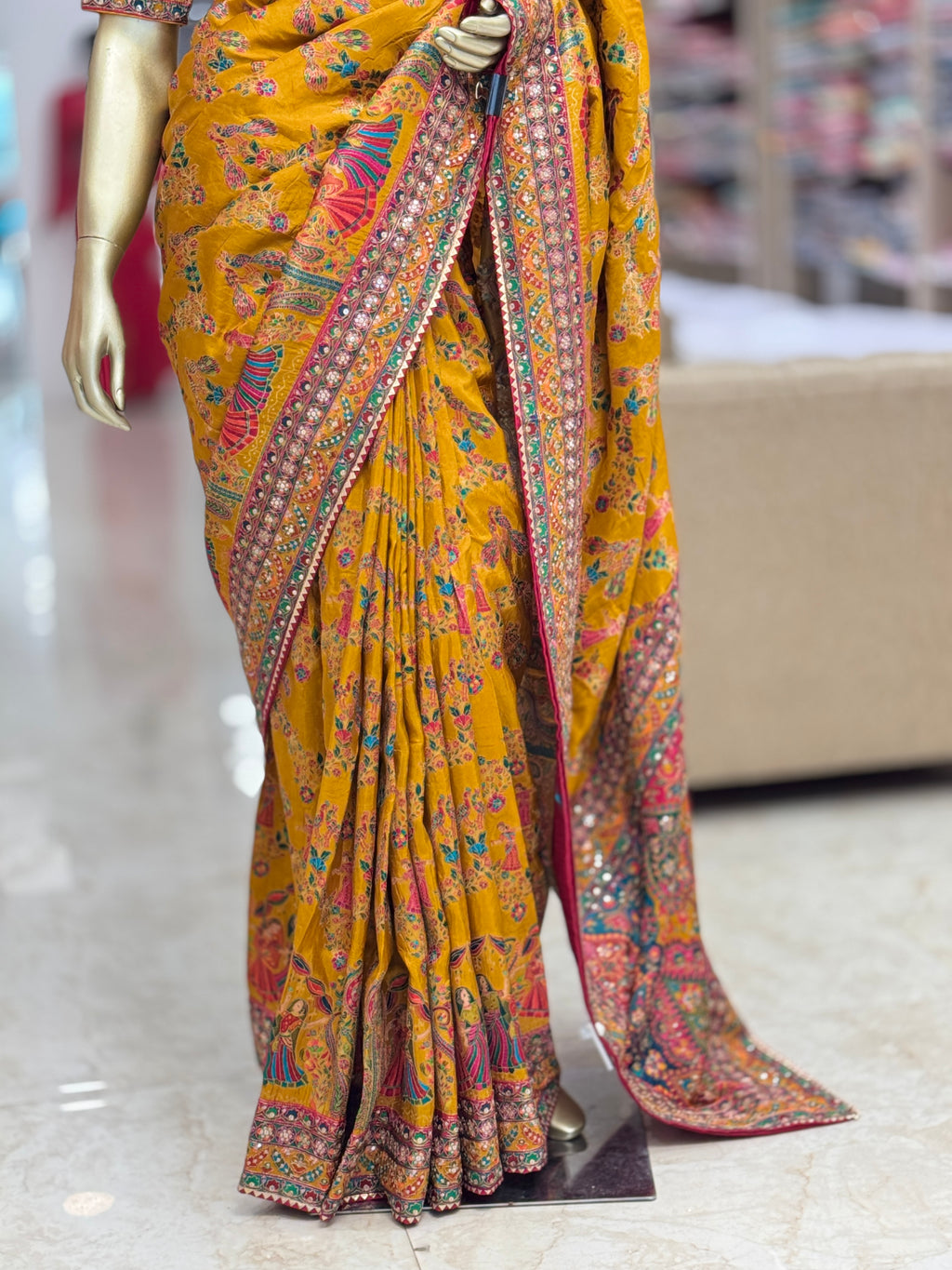 Mustard Yellow Pattachitra Hand-work premium  Silk Saree q562966
