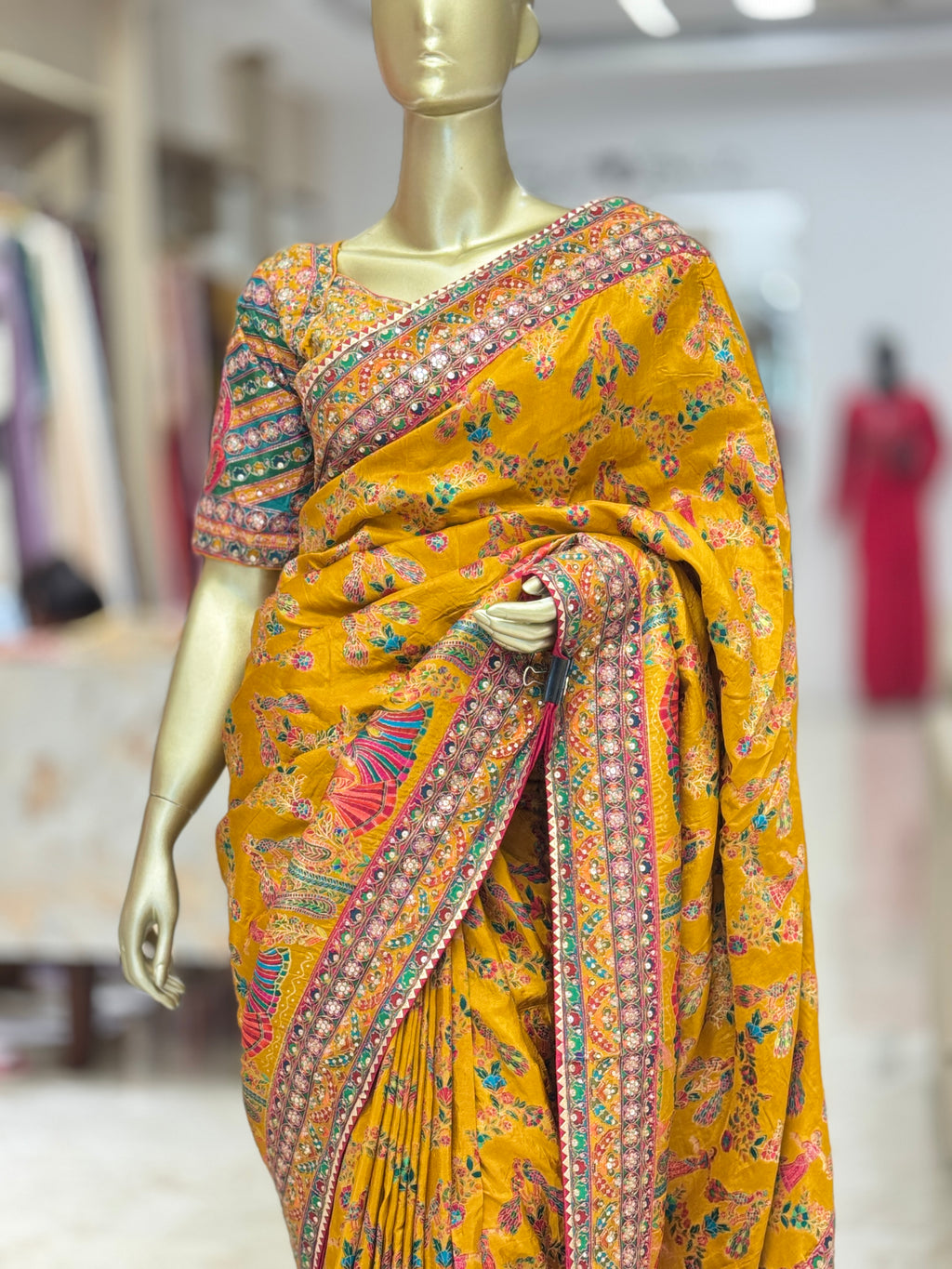 Mustard Yellow Pattachitra Hand-work premium  Silk Saree q562966