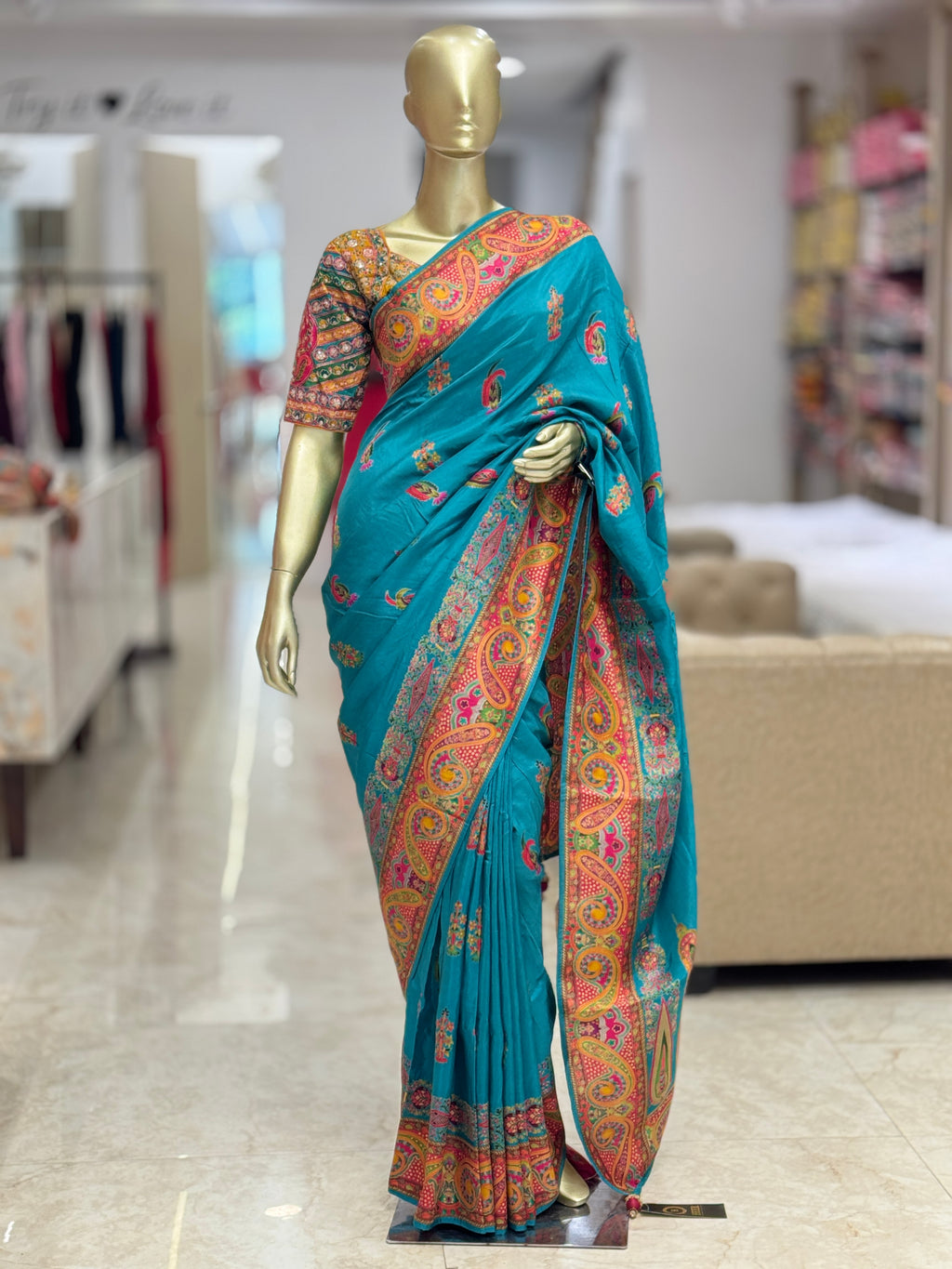 Exquisite Teal Blue Banarasi Silk Saree with Traditional stitched blouse q562965