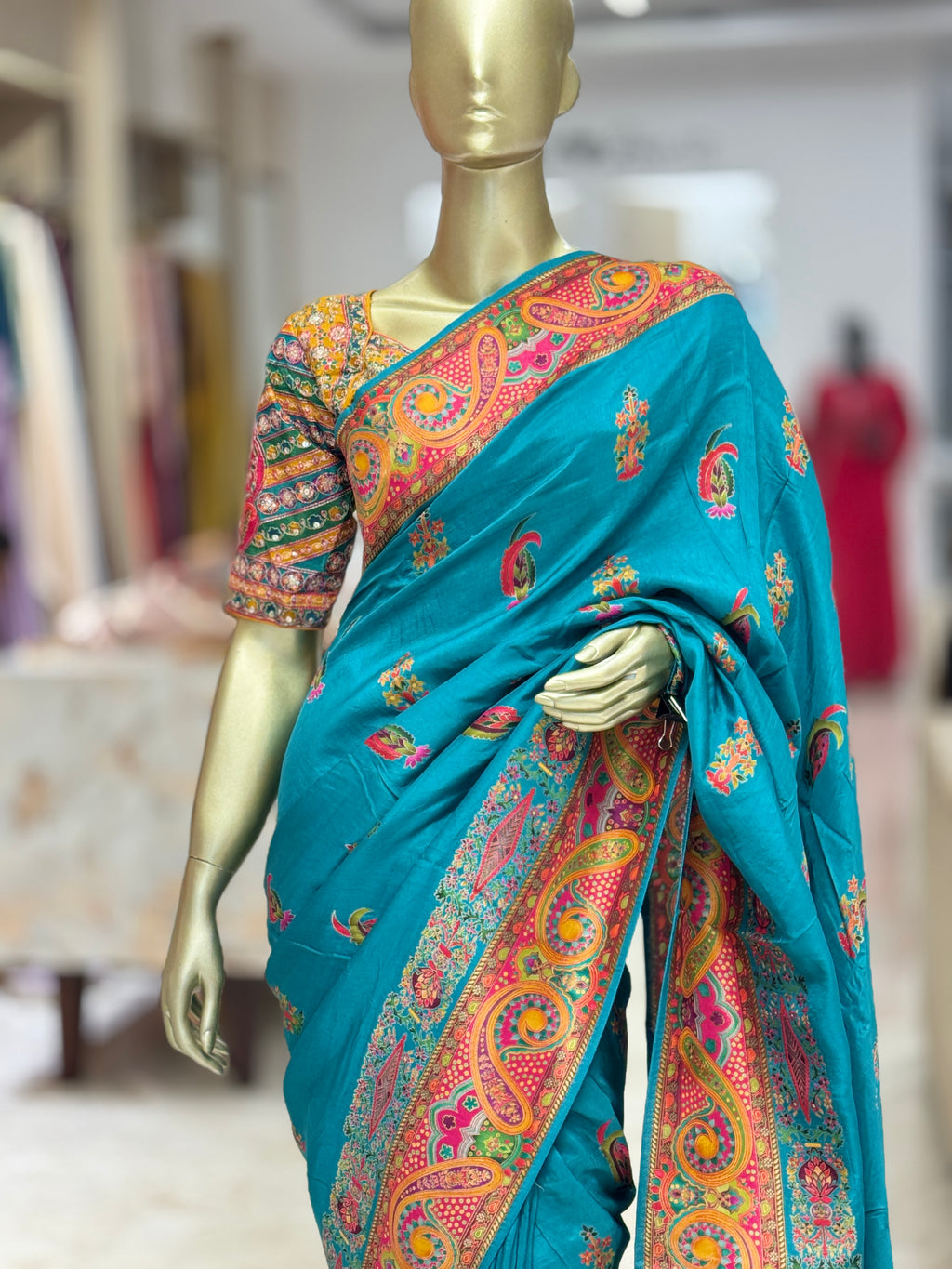 Exquisite Teal Blue Banarasi Silk Saree with Traditional stitched blouse q562965