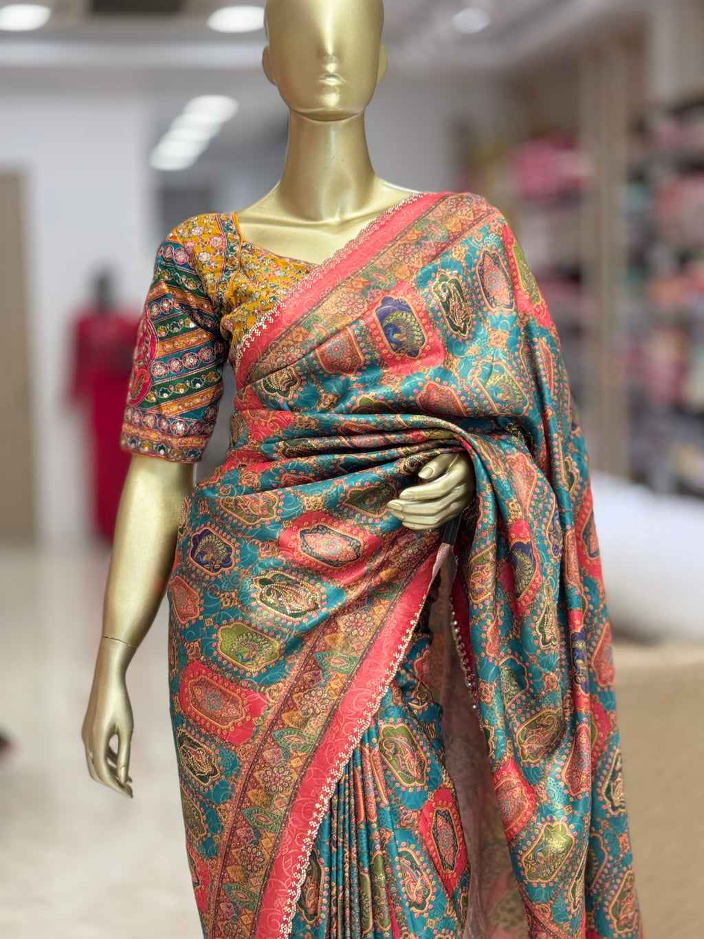 multi colour  Banarasi Silk Saree with Ornate readymade  Matching Blouse q562963